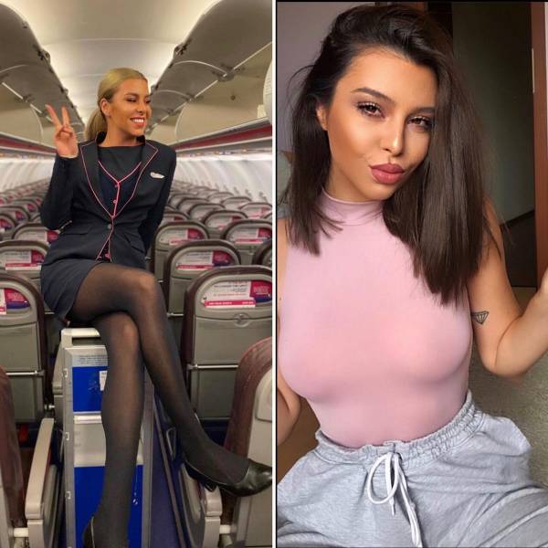 Sexy Stewardesses With And Without Their Uniform