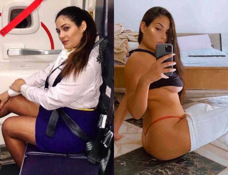 Sexy Stewardesses With And Without Their Uniform