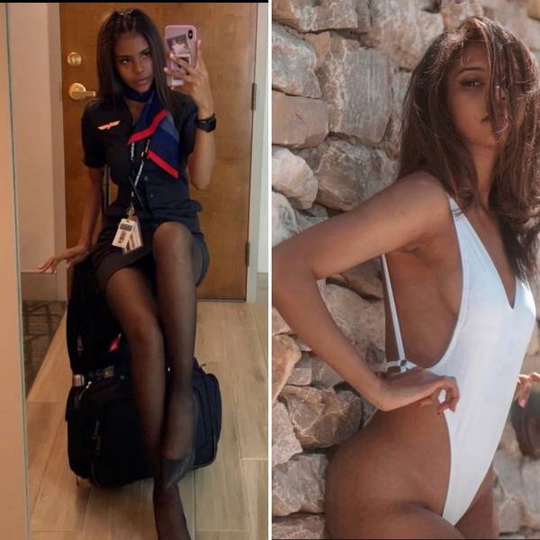 Sexy Stewardesses With And Without Their Uniform
