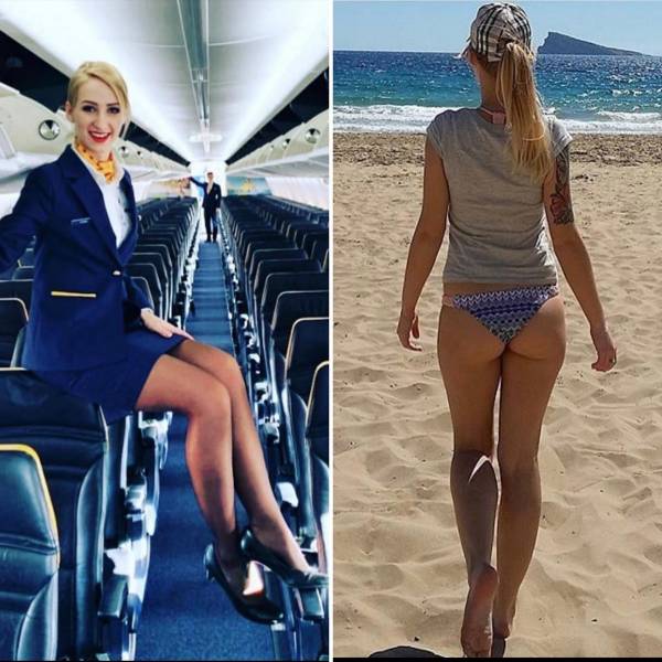 Sexy Stewardesses With And Without Their Uniform