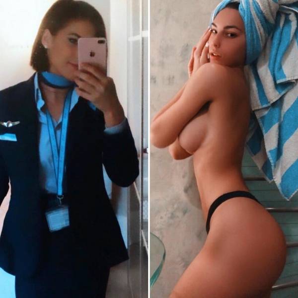Sexy Stewardesses With And Without Their Uniform