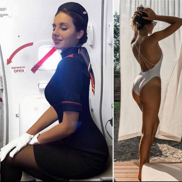 Sexy Stewardesses With And Without Their Uniform