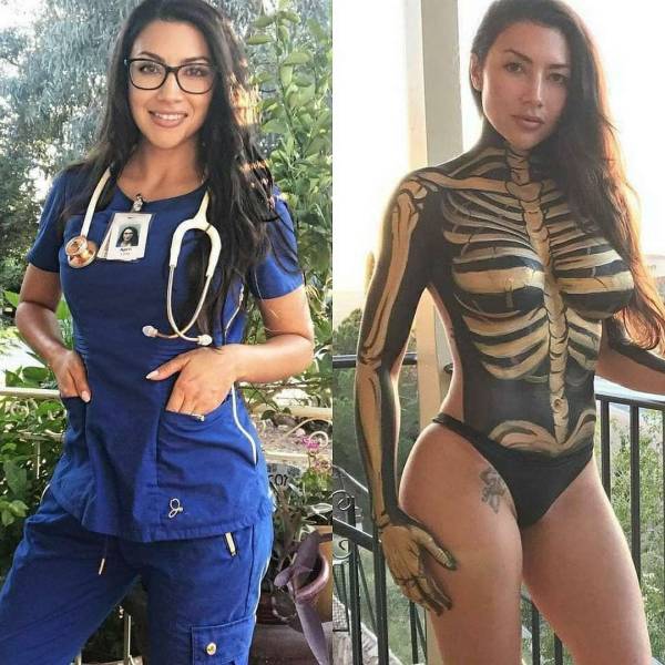 Beauties With And Without Their Uniform