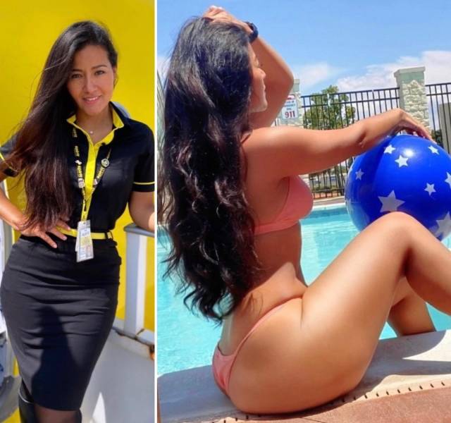 Hot Flight Attendants With And Without Their Uniforms