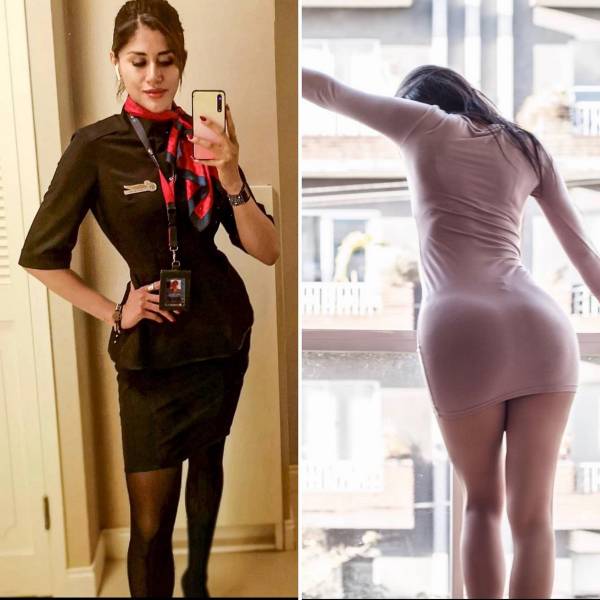 Hot Flight Attendants With And Without Their Uniforms