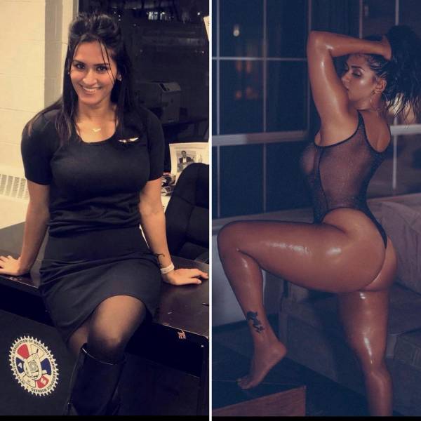 Hot Flight Attendants With And Without Their Uniforms