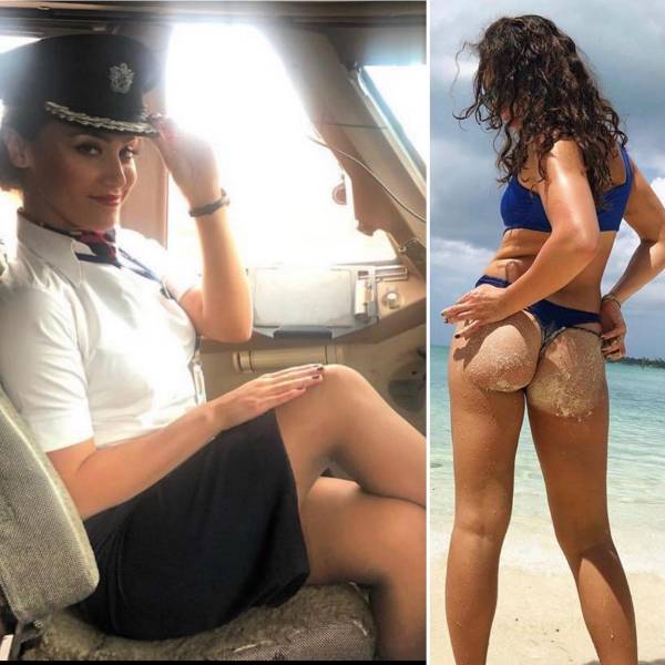 Hot Flight Attendants With And Without Their Uniforms