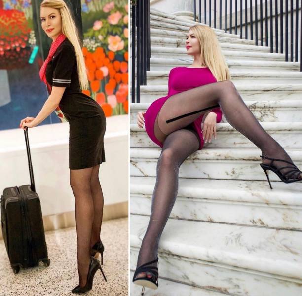 Hot Flight Attendants With And Without Their Uniforms