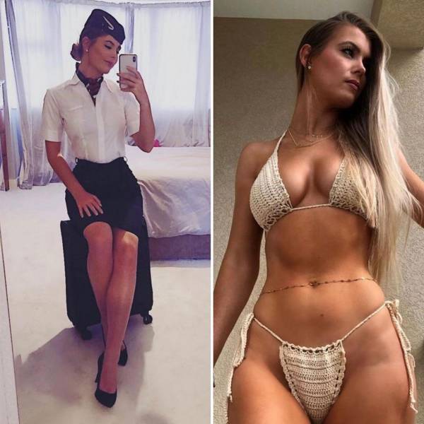 Sexy Flight Attendants With And Without Their Uniforms