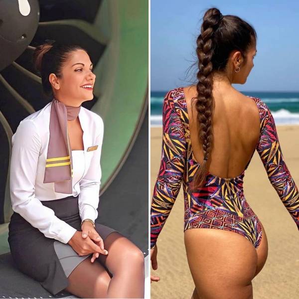 Sexy Flight Attendants With And Without Their Uniforms