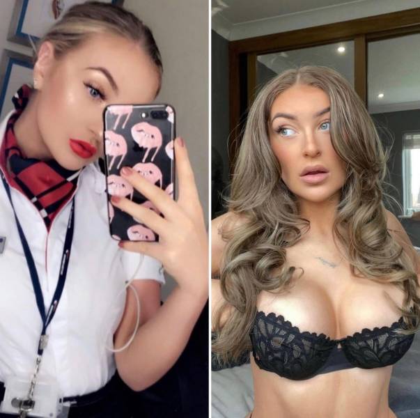 Sexy Flight Attendants With And Without Their Uniforms