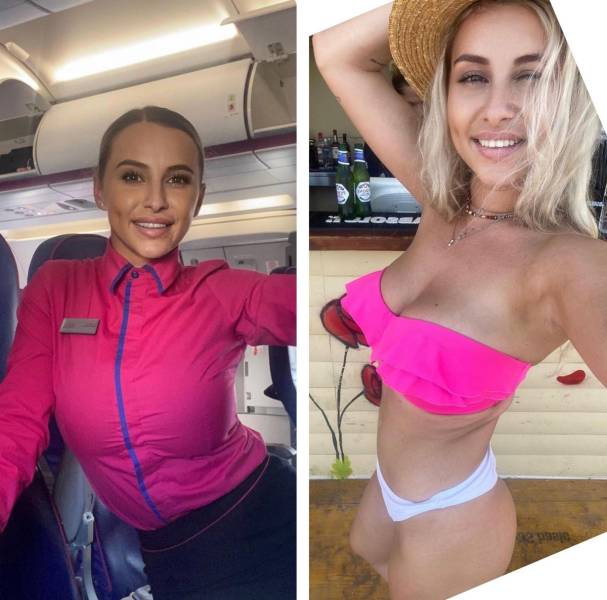 Sexy Flight Attendants With And Without Their Uniforms