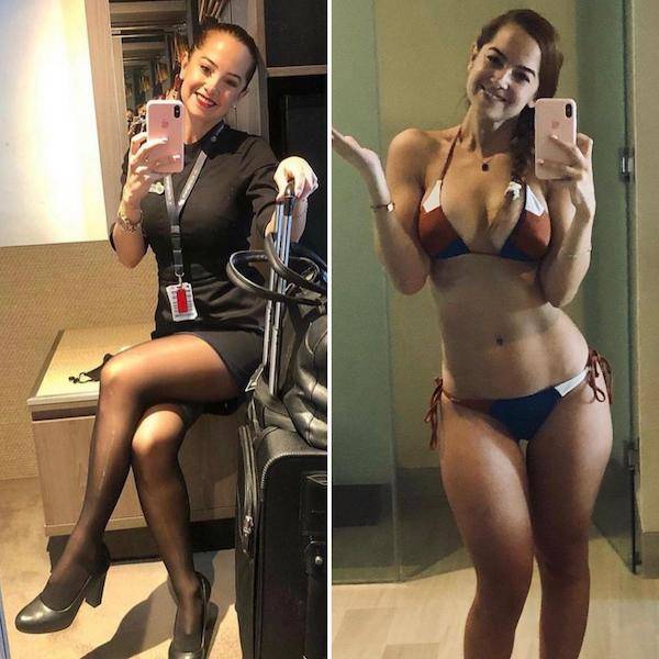 Sexy Flight Attendants With And Without Their Uniforms