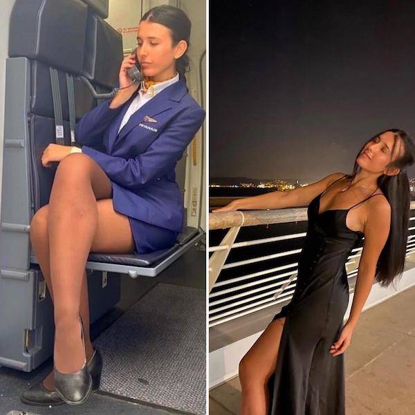 Sexy Flight Attendants With And Without Their Uniforms