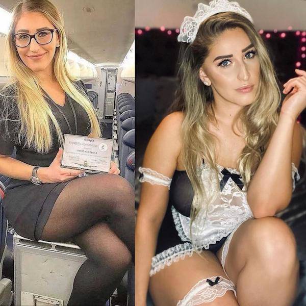 Sexy Flight Attendants With And Without Their Uniforms