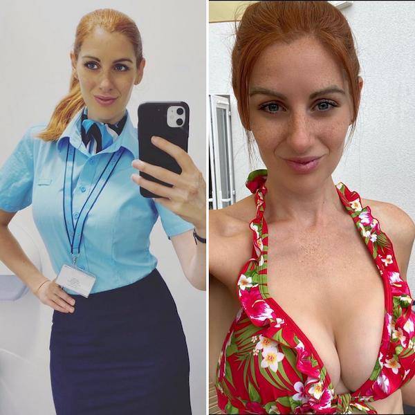 Sexy Flight Attendants With And Without Their Uniforms