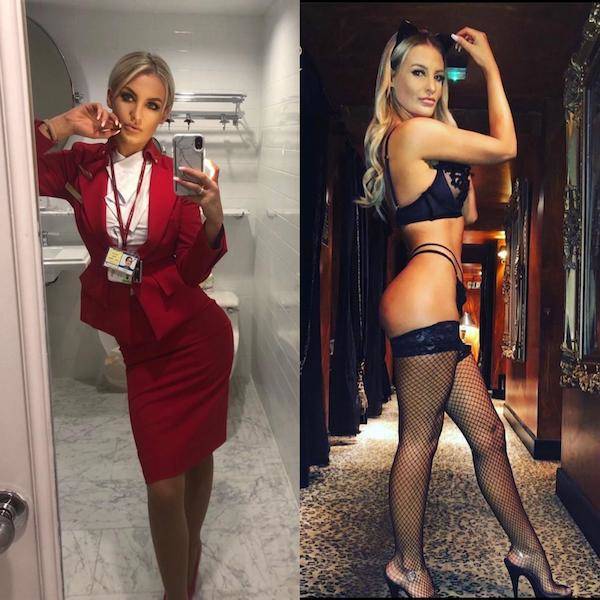 Hot Flight Attendants With And Without Their Uniforms