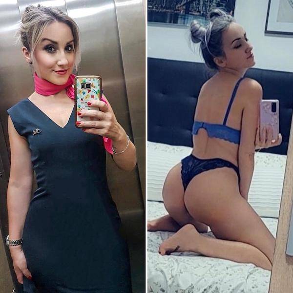 Hot Flight Attendants With And Without Their Uniforms