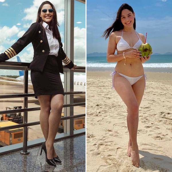 Hot Flight Attendants With And Without Their Uniforms