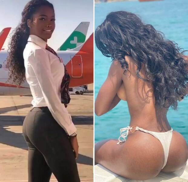 Sexy Flight Attendants With And Without Their Uniforms
