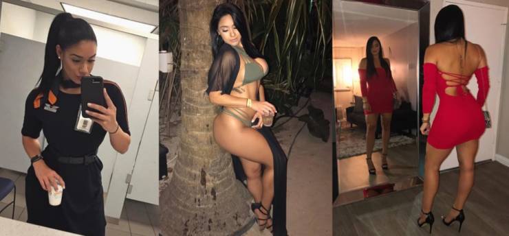 Hot Flight Attendants With And Without Their Uniforms