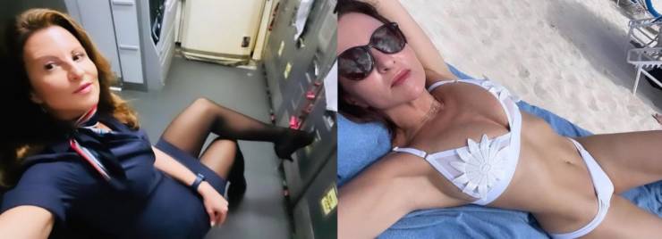 Hot Flight Attendants With And Without Their Uniforms