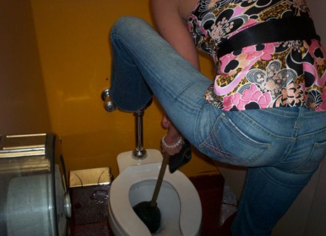 Hot girls unclogging toilets (28 pics)