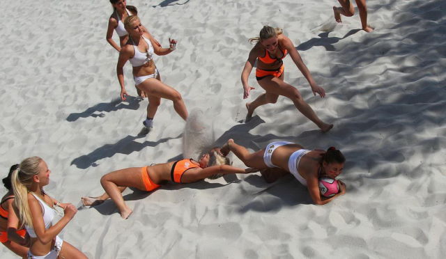 Sexy American Beach Football Championship Action Shots