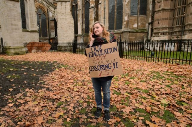 A Bizarre Face Sitting Protest outside British Parliament