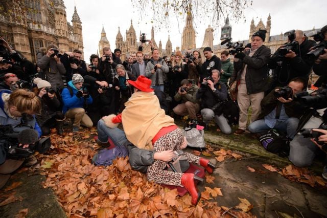 A Bizarre Face Sitting Protest outside British Parliament