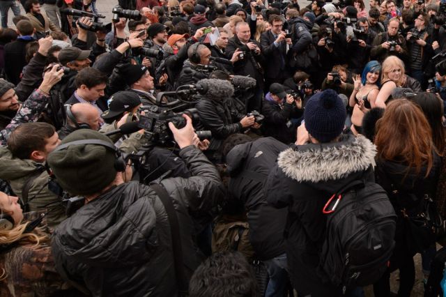A Bizarre Face Sitting Protest outside British Parliament