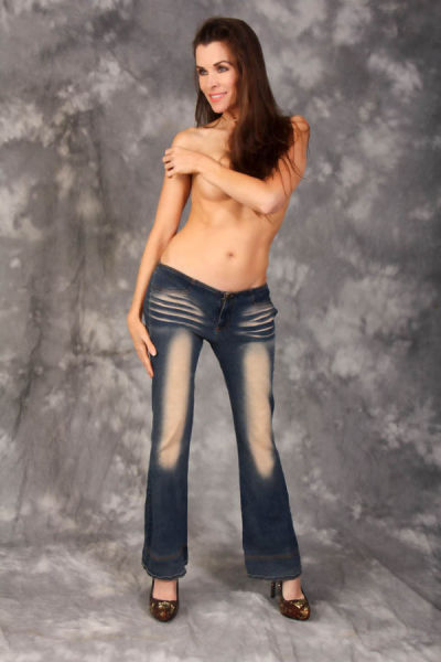 Baywatch Babe Models Sexy Bottomless Jeans